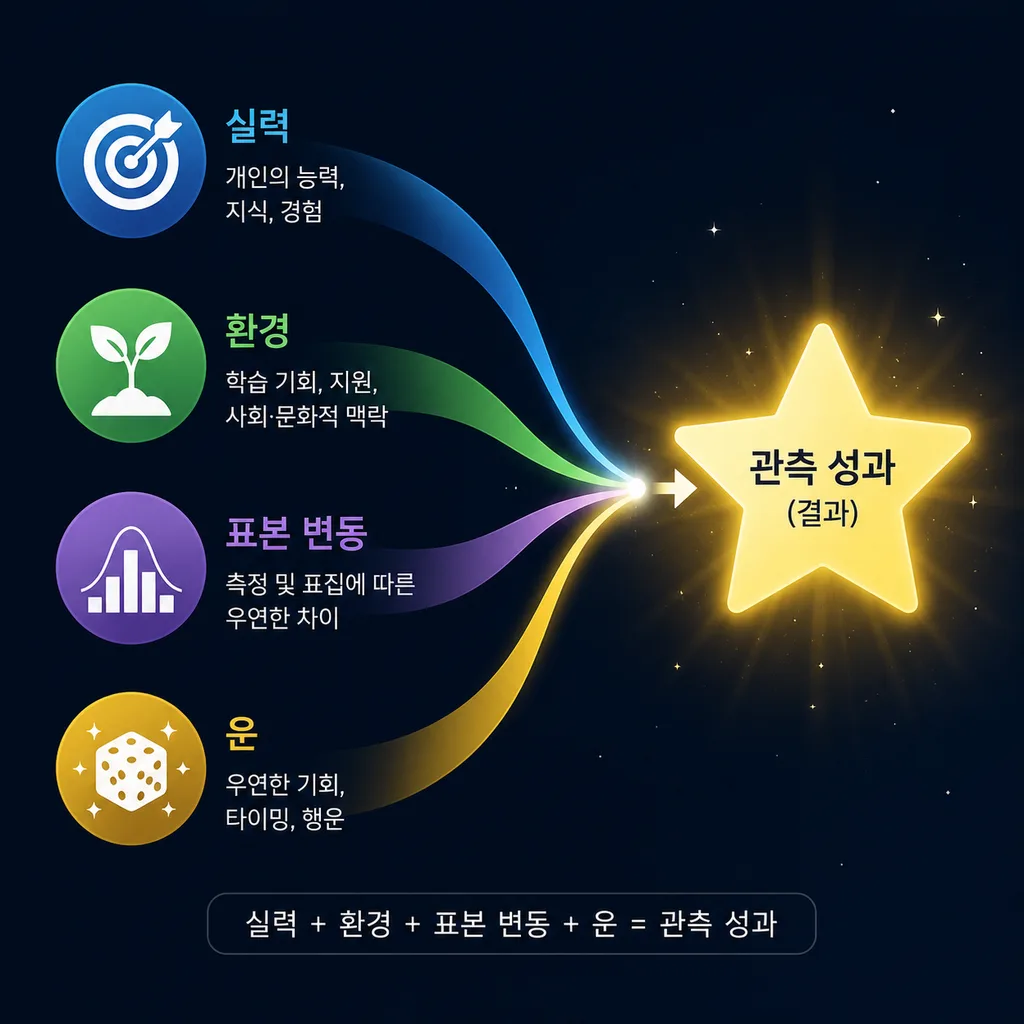 실력과 운이 함께 만든 관측 성과 다이어그램