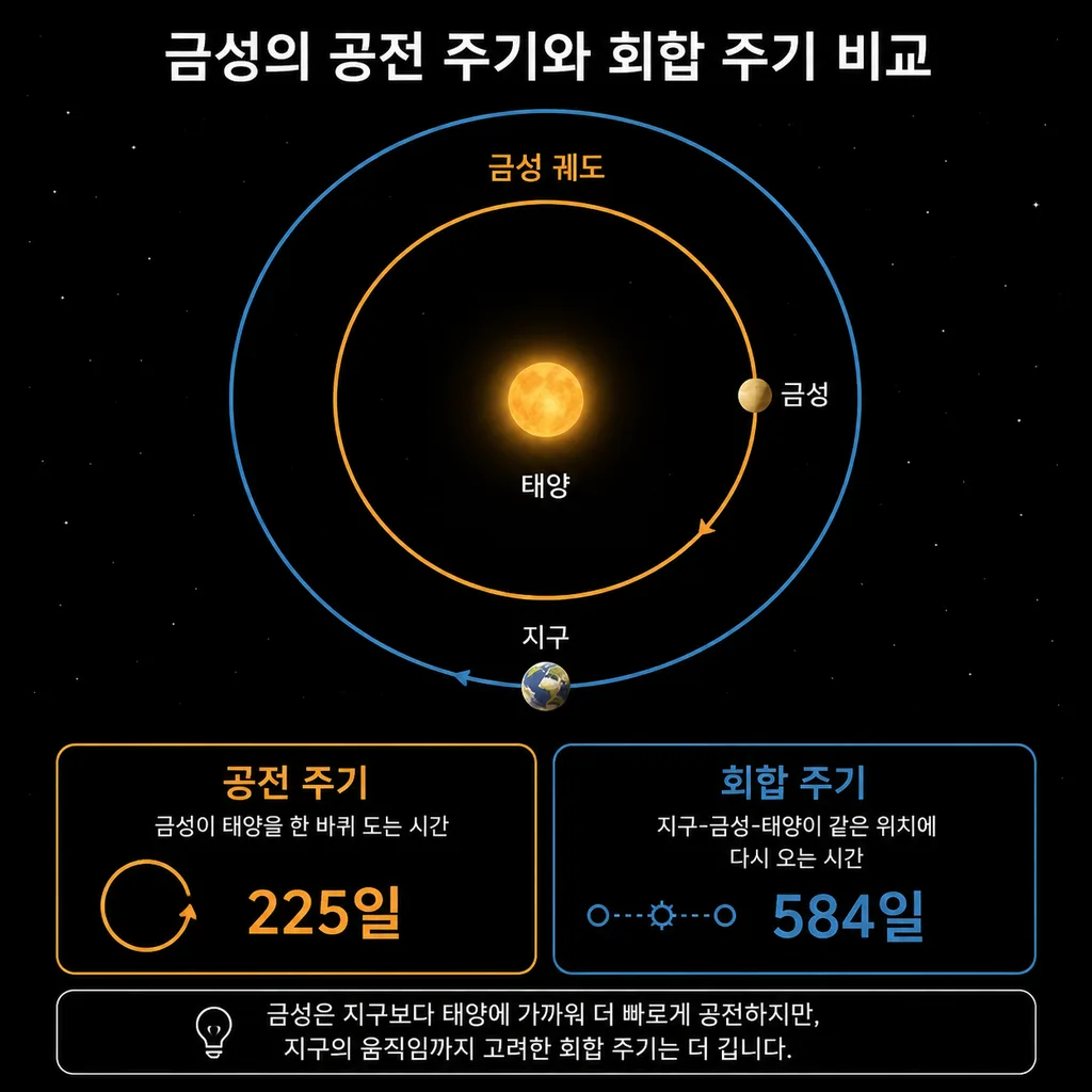 금성의 공전 주기와 회합 주기 차이