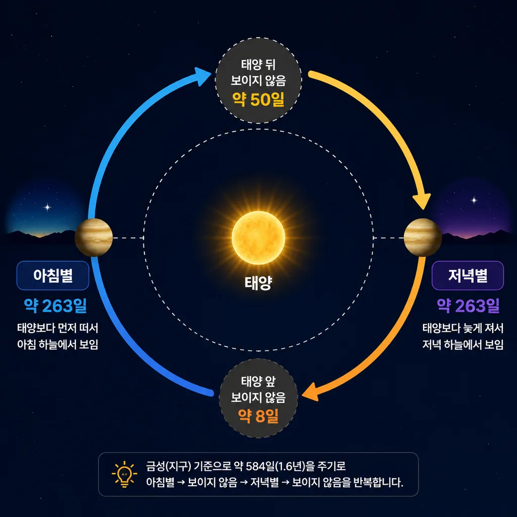 금성 584일 회합 주기의 아침별 저녁별 흐름도