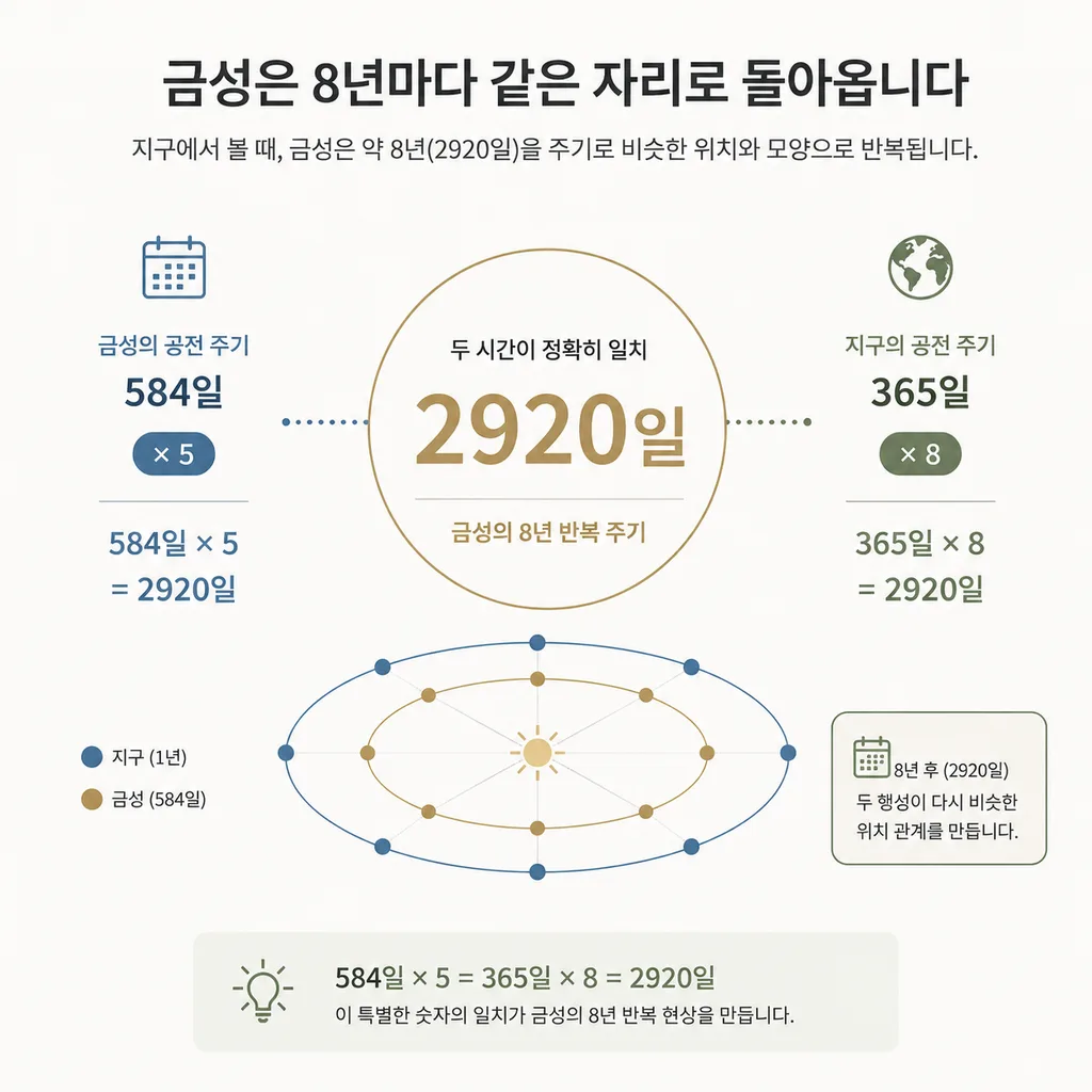 금성 5회 회합 주기와 8년 반복