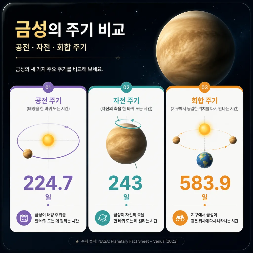 금성의 공전주기 자전주기 회합주기 비교